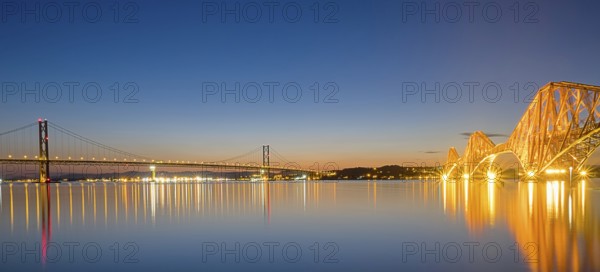 The bridges over the Firth of Forth in Scotland after sunset