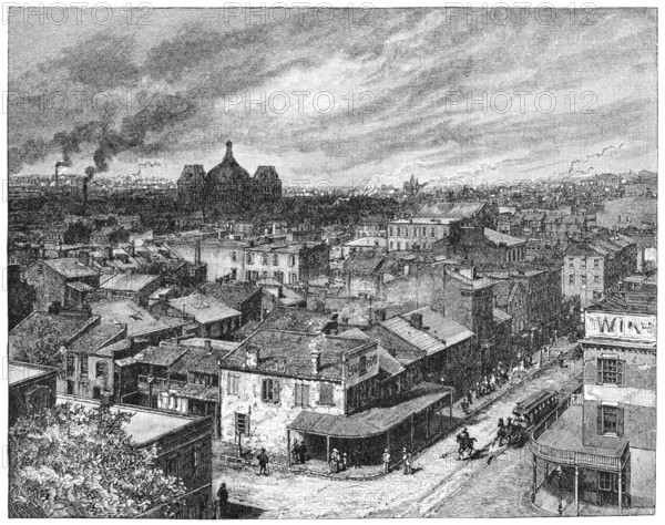 A View from St. Louis, Missouri, USA. Illustration from Harpers Monthly Magazine march 1884