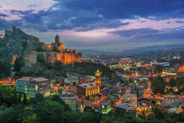 Panoramic view of Tbilisi, Georgia after sunset