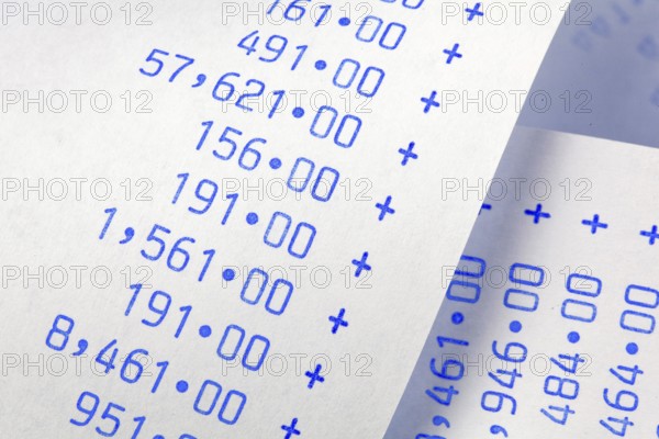 Calculation strip with numbers. Symbol for costs, expenses, turnover and profit. / Computing stripes with numbers. Symbol for costs, expenses, revenues and profits