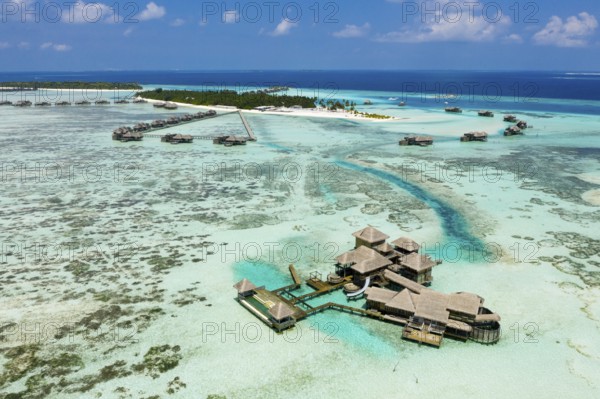 Aerial view of the holiday island of Lankanfushi, North Male Atoll, Indian Ocean, Maldives, Asia