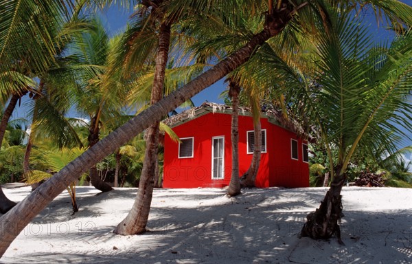 Colourful chalet on the beach, Catalina Island, Caribbean, Dominican Republic, Central America