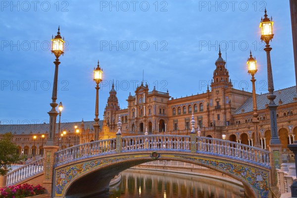 Seville Sevilla Plaza de Espana at sunset in Andalusia Spain square