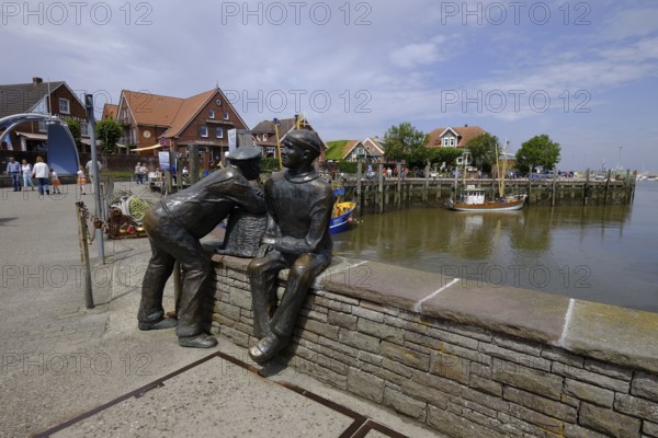 Neuharlingersiel with harbour, beach and historic town centre, East Frisia, Lower Saxony, Germany, Europe