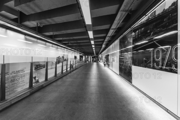 Koekelberg, Brussels Capital Region, Belgium, 09 25 2019 The pedestrian hallway of the metro and tramway hub of the Elisabeth Simonis public transport station, Europe