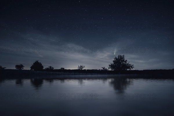 An image of a night scenery with comet Neowise