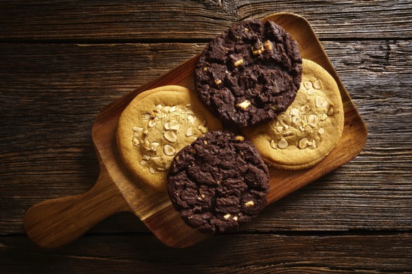 Chocolate cookies in a wooden board table