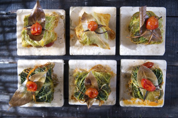 Presentation Of Tile Marl, Bundle Of Meat in Cabbage Leaves