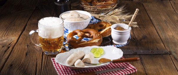 Delicious bavarian oktoberfest white sausage with sweet mustard