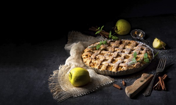 Tasty Apple pie with lattice upper crust