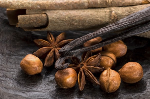 Aromatic spices with brown sugar and nuts