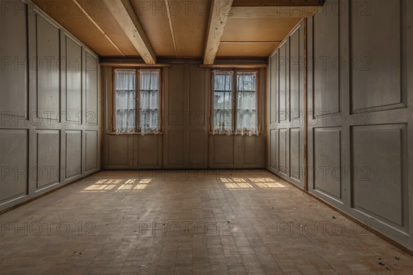 A room with wood panelling in a house built around 1750 that has since been demolished. Menznau, Lucerne, Switzerland, Europe