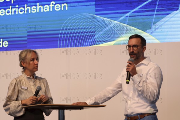 Mirja Raff (Deputy Press Spokeswoman) and Felix Klarmann, Project Manager of the Interboot 2024 trade fair in Friedrichshafen at the welcome, Friedrichshafen, Germany / Germany