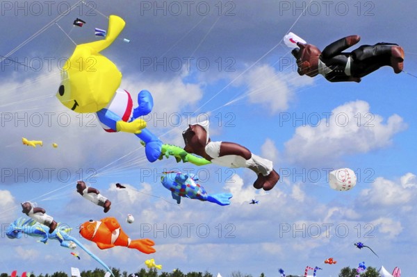 Colourful kite festival in Schillig, Wangerland, Schillig, flying kites, Lower Saxony, Federal Republic of Germany