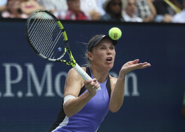Tennis player Tennis player Caroline Wozniacki of Denmark in action at the US Open 2024 Championships, Billie Jean King Tennis Center, Queens, New York, USA.