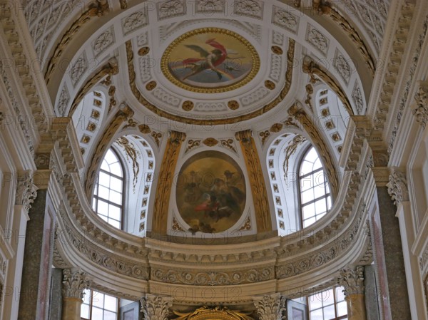 Nikolaikirche Leipzig: View of the richly decorated dome above the altar. Saxony, Germany, Europe
