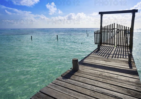 Mahahual Caribbean beach pier in Costa Maya of Mayan Mexico