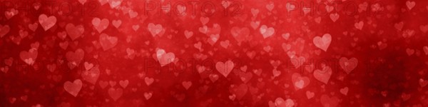 An illustration of a wide modern red hearts background banner