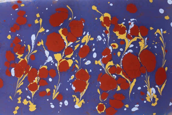 Beautiful abstract art of Ebru marbling painting techniques on water with acrylic paints