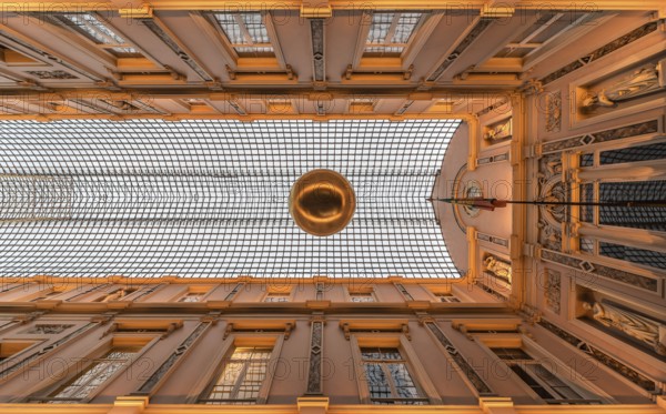 Brussels Old Town, Brussels Capital Region, Belgium, 12 06 2019 Ceiling of the Royal Galeries of Saint Hubertus in Art Nouveau style with Christmas decoration, Europe