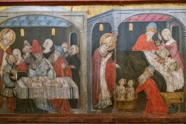 Saint Nicholas altarpiece, Gabriel Moger, 1407-1410, tempera on wood, Roser Vell church, pollensa museum, Majorca, Balearic Islands, Spain, Europe