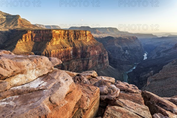 Evening light at Toroweap Overlook with a view of the Grand Canyon and the Colorado River, Arizona, USA, North America