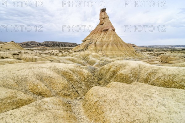 Spanish landscape view of european countryside in bardenas reales desert park spain