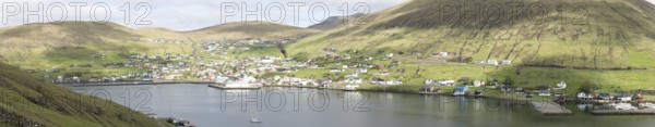 Panorama landscape on the Faroe Islands with Vestmanna, Vestmanna, Faroe Islands, Denmark, Europe