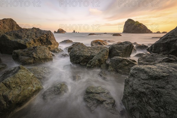 Sunset at a Rocky Beach, Northern California, USA, North America