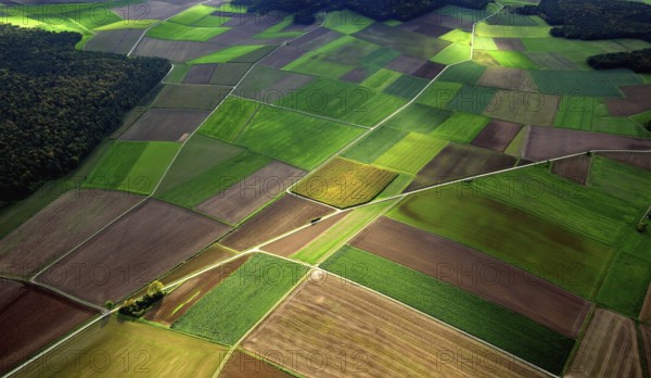 Aerial view of harvested fields
