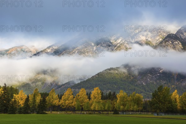 Gorgeous autumn in the Rocky Mountains. Golf courses in Banff