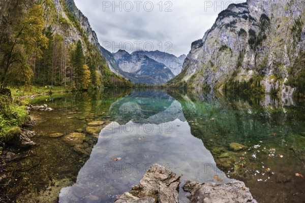 Unique lighting effects on the lake Obersee. Bavarian Alps. Berchtesgaden in Germany on the border with Austria