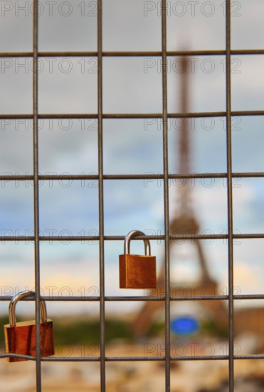 Eiffel Tower and Padlocks in Trocadero Paris at France
