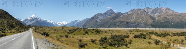 Scenic view of Southern Alps from the entrance to Aoraki National Park, South Island of New Zealand