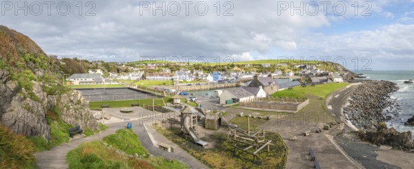 Panorama of Port Patrick Harbour and Coastline, Port Patrick, Dumfries & Galloway, Scotland, United Kingdom, Europe