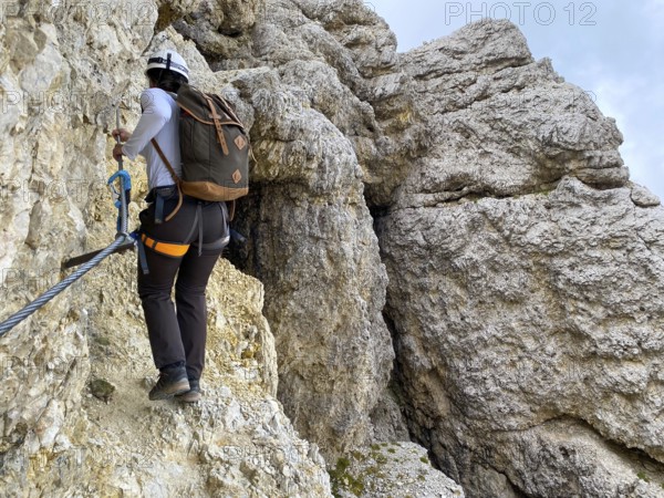 Adventurous hike up to mount Lagazuoi in the Dolomite Alps, autonomous pronvince of South Tirol in Italy