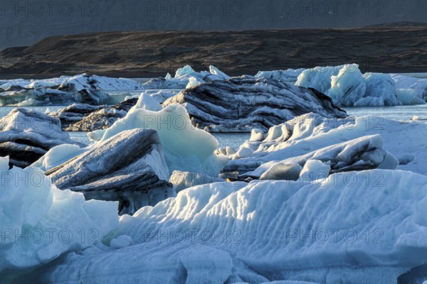 View of Jokulsarlon glacial lake on a summer evening, Iceland, Europe