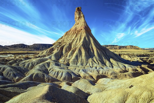 Bardenas Reales, the Spanish province of Navarre. The rock of Castildetierra. Rock formations are unparalleled in Europe. Journey to the warm Spanish autumn