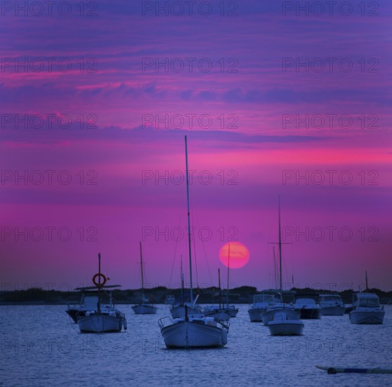 Formentera sunset at Estany des Peix lake in Balearic Islands