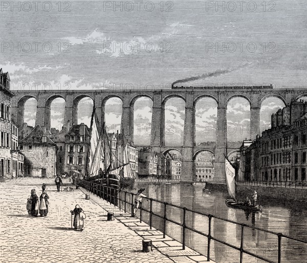 Viaduc de Morlaix, Morlaix, Finistère department of Brittany in northwestern France, 19th century