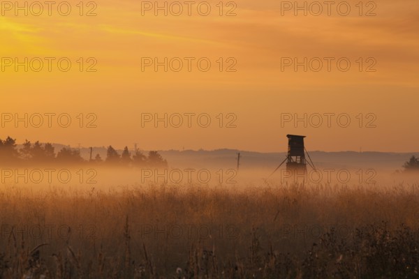 Hunting tower in the morning mist