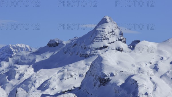 Mount Fulen in winter. Mountain in the Swiss Alps. View from Stoos