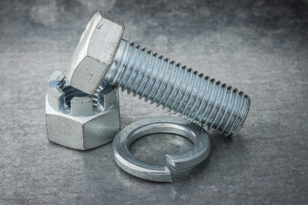 Unmounted Screw Bolt And Nut With Washer Engraver On Metal Steel Plate