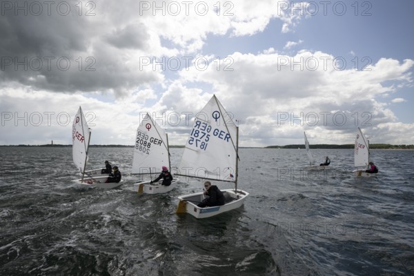Andreas Dick, Olympic Centre - Schilksee, Kiel, Schleswig Holstein, Scarlett GRIMM on El Ganador from SVG #GER 2088, Carla WESTERHEIDER from SKBUE #GER1875, Golden Opti 2025 on 23.05.2025 at the Olympic Centre, Schilksee in Kiel Germany