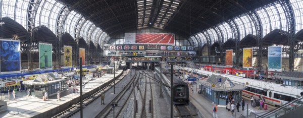 Hamburg, Germany, July 21, 2016: People waiting for trains at the central station, Europe