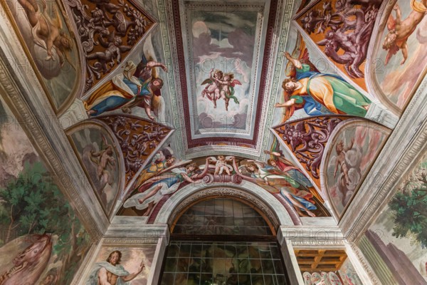 ORTA SAN GIULIO, ITALY, MAY 29, 2019 : interiors decors and frescoes of chapel in Sacro monte di Orta, may 29, 2019, in Orta san Giulio, italy