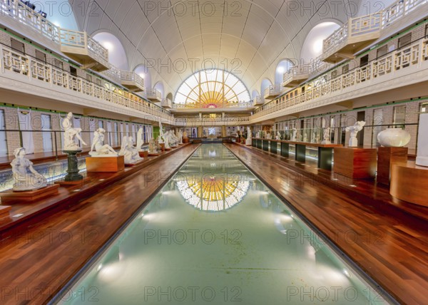 ROUBAIX, FRANCE, JUNE 14, 2024 : interiors Art Deco decors and sculptures of the olympic swimming pool La Piscine, built year 1927 by the Lille architect, Albert Baert