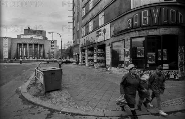 Germany, Berlin, 14.11.1991, Rosa-Luxemburg-Platz, in front of the Babylon cinema (Volksbühne in the background), Europe