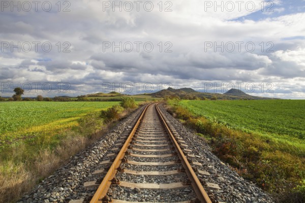 Single railway track in Rana, Central Bohemian Highlands, Czech Republic, Europe