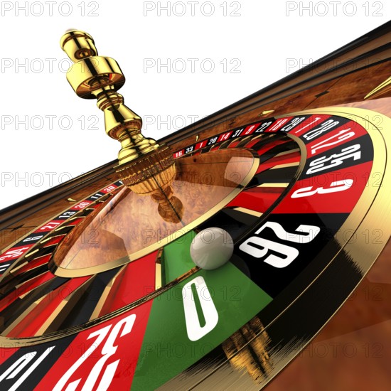 Roulette at the casino, as if photographed by a wide-angle, close-up on the ball, just about ready to fall to zero